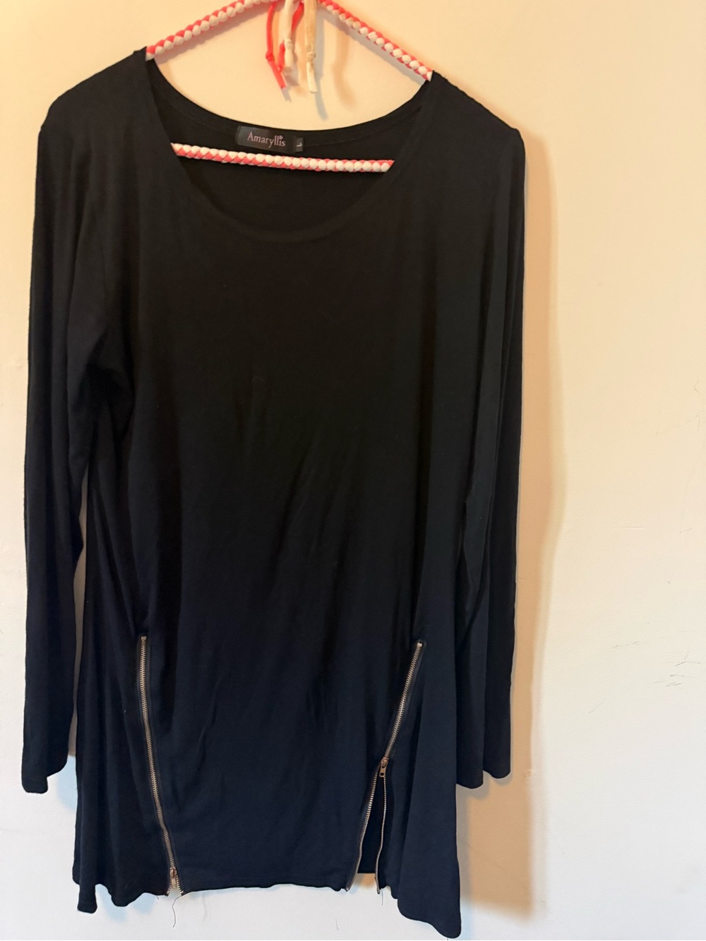 Amaryllis Black Long-Sleeve Top with Dual Front Zippers